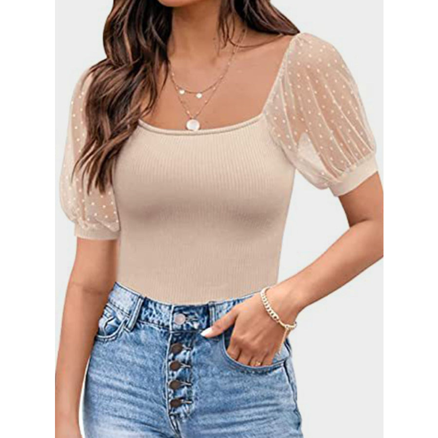 Square Neck Short Sleeve T-Shirt Tan / S Apparel and Accessories