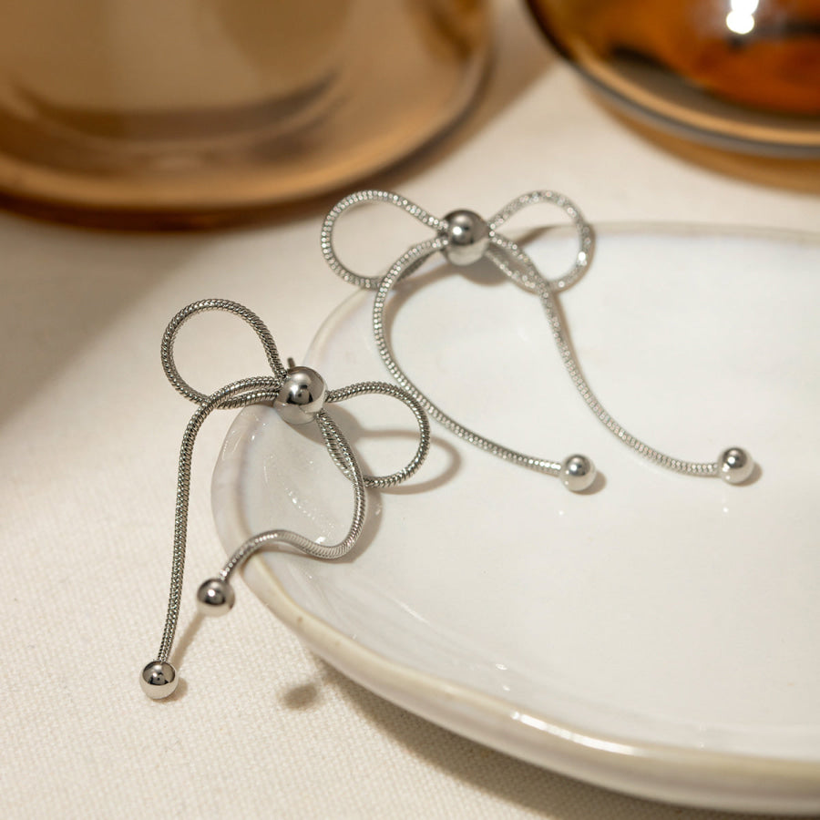 Stainless Steel Bow Earrings Silver / One Size Apparel and Accessories