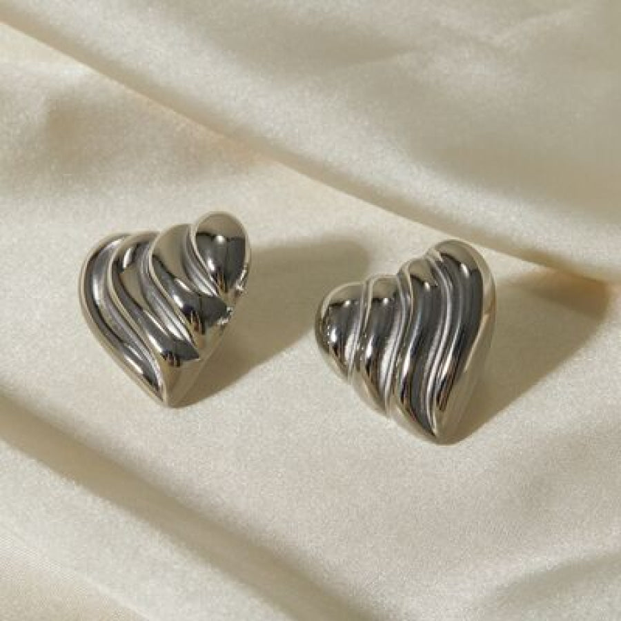 Stainless Steel Heart Shape Stud Earrings Silver / One Size Apparel and Accessories