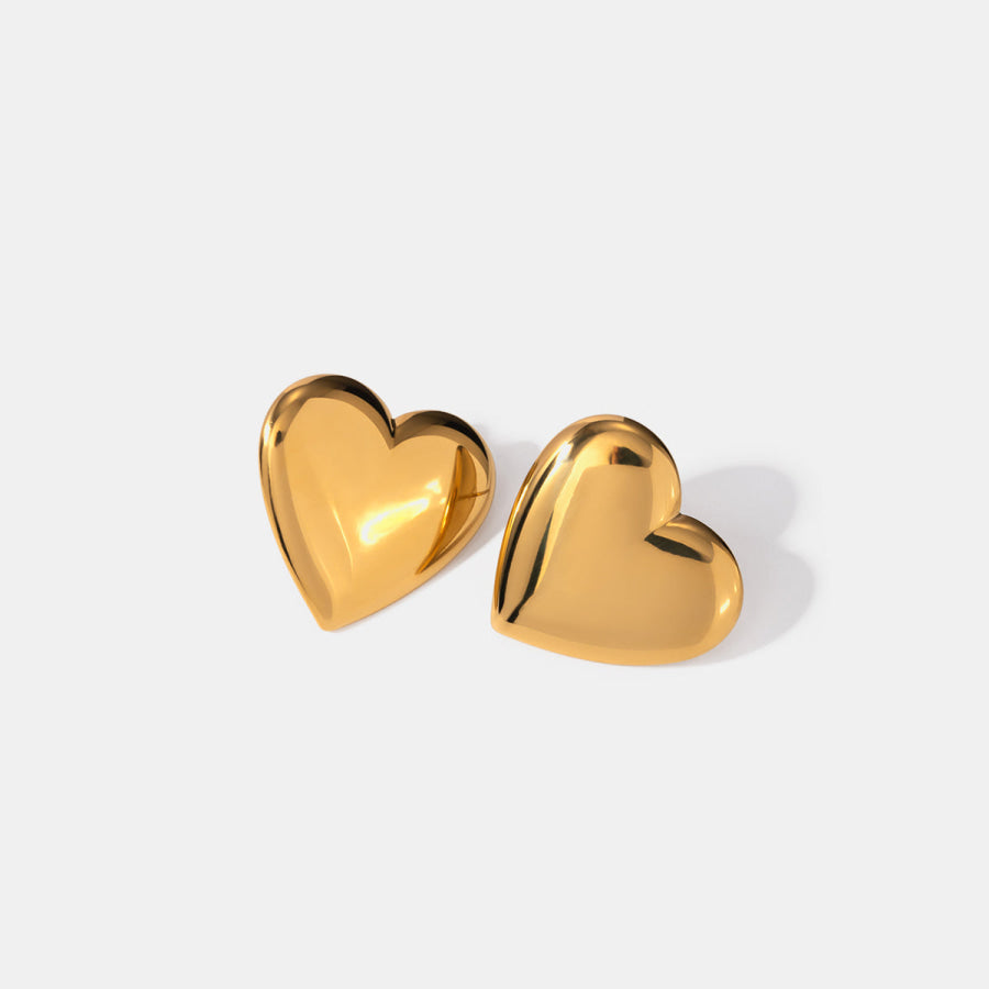 Stainless Steel Heart Stud Earrings Gold / One Size Apparel and Accessories