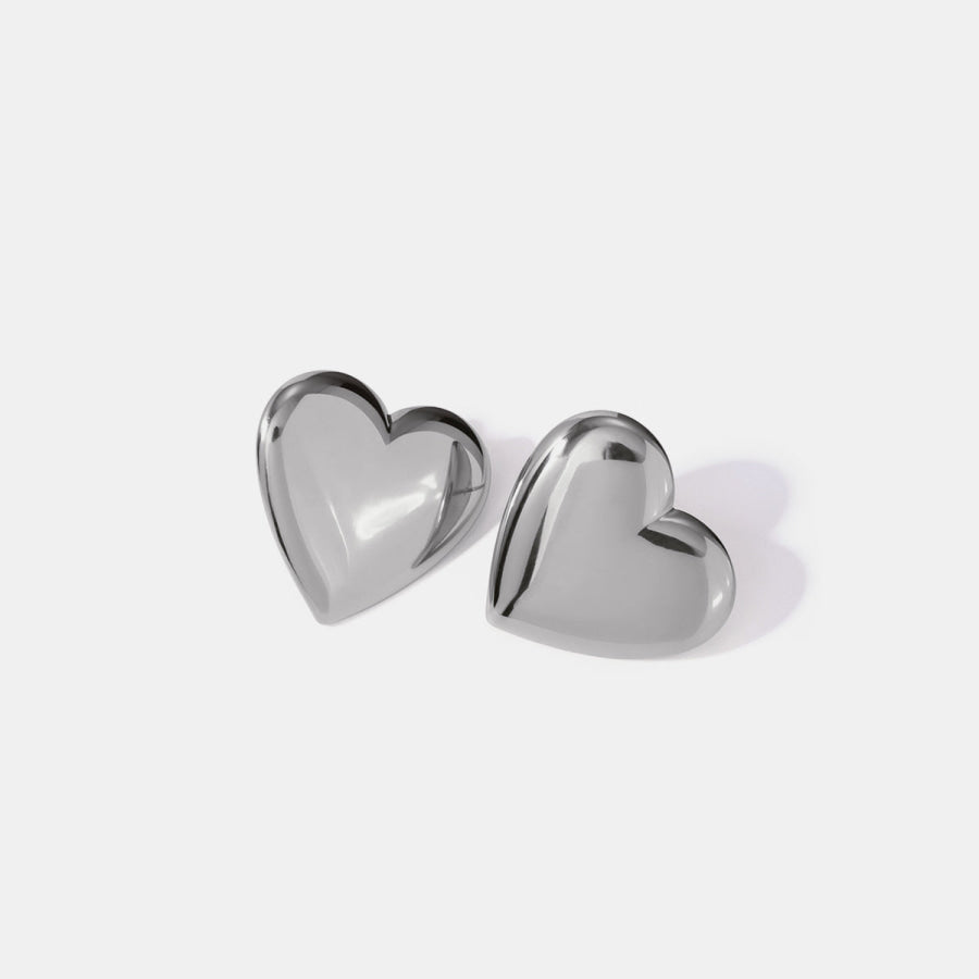 Stainless Steel Heart Stud Earrings Silver / One Size Apparel and Accessories