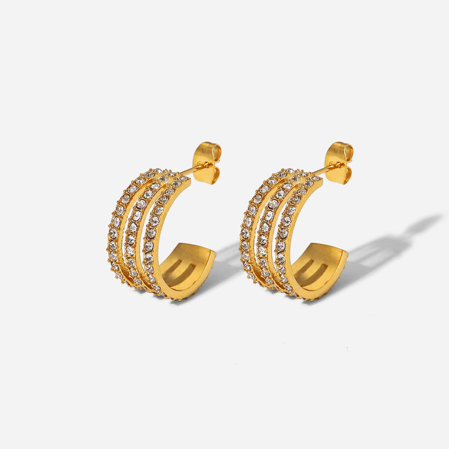Stainless Steel Inlaid Zircon C-Hoop Earrings Gold / One Size Apparel and Accessories