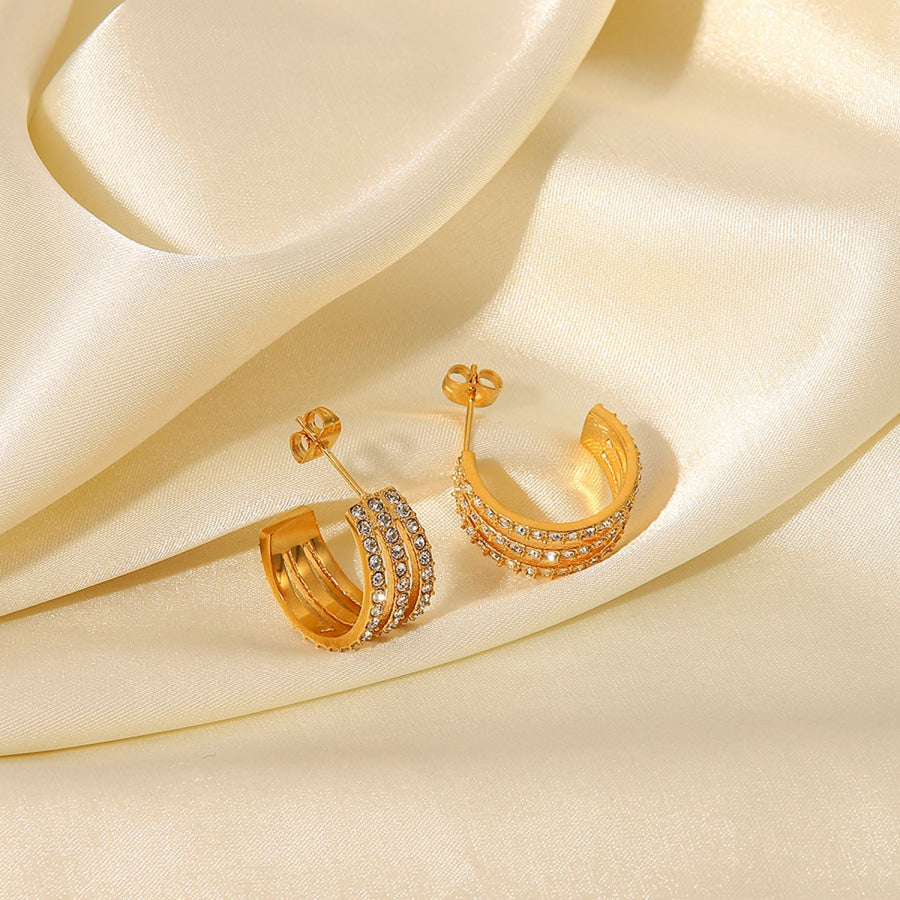 Stainless Steel Inlaid Zircon C-Hoop Earrings Gold / One Size Apparel and Accessories