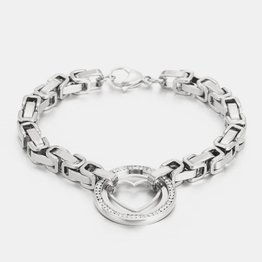 Stainless Steel Inlaid Zircon Cutout Heart Bracelet Silver / One Size Apparel and Accessories