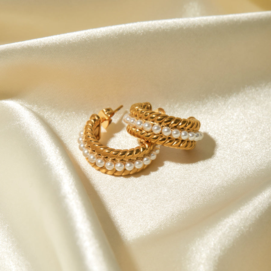 Stainless Steel Pearl C-Hoop Earrings Gold / One Size Apparel and Accessories