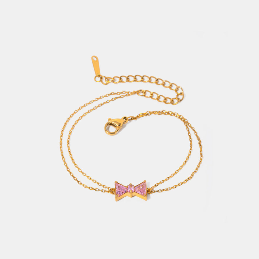 Stainless Steel Zircon Bow Bracelet Gold / One Size Apparel and Accessories