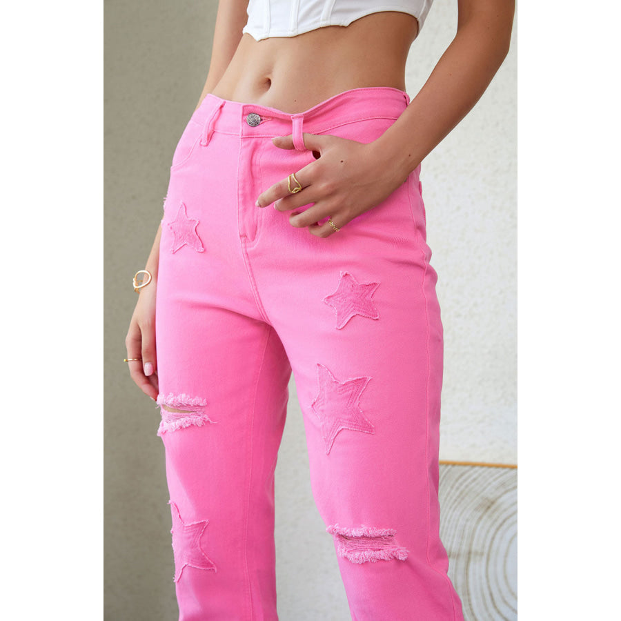 Star Raw Hem Distressed Jeans Apparel and Accessories