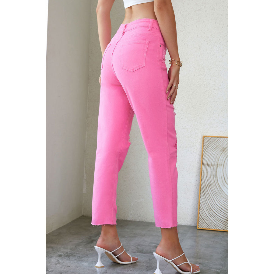 Star Raw Hem Distressed Jeans Apparel and Accessories