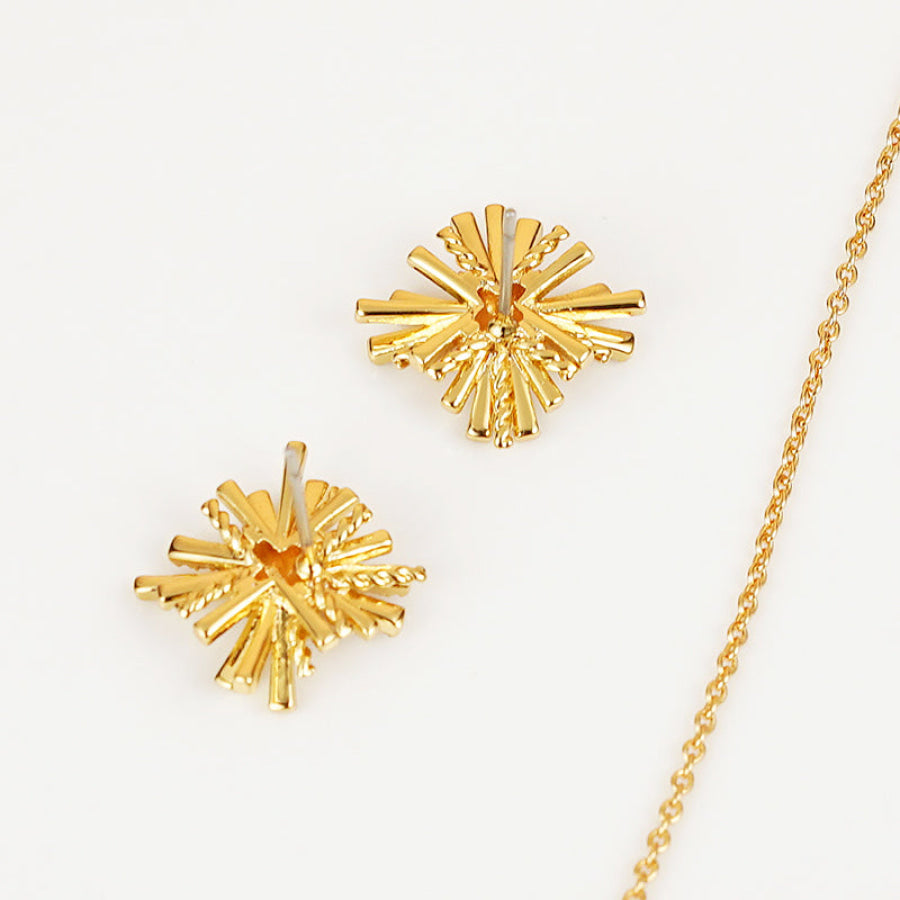 Starburst Gold-Plated Earrings and Necklace Set Gold / One Size Apparel and Accessories