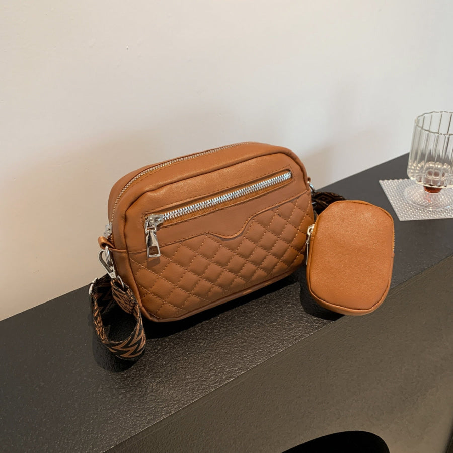 Stitching PU Leather Shoulder Bag Caramel / One Size Apparel and Accessories