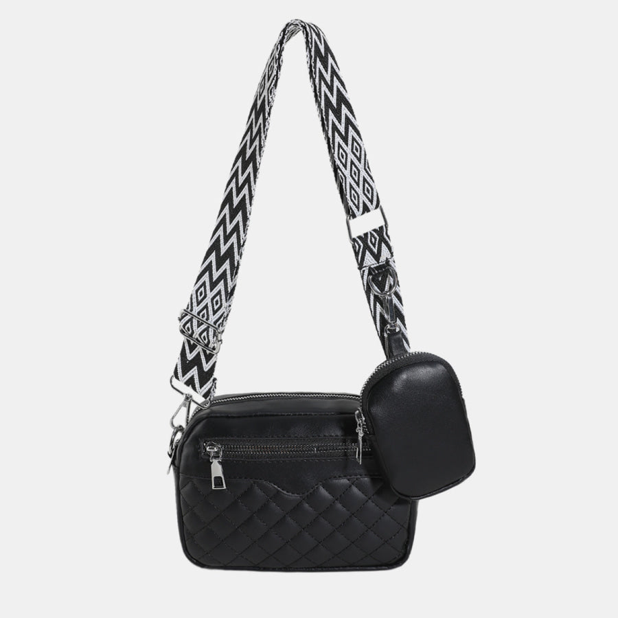Stitching PU Leather Shoulder Bag Black / One Size Apparel and Accessories