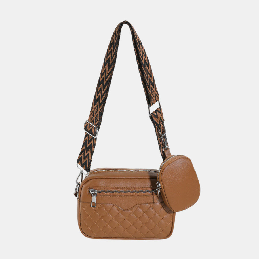 Stitching PU Leather Shoulder Bag Caramel / One Size Apparel and Accessories