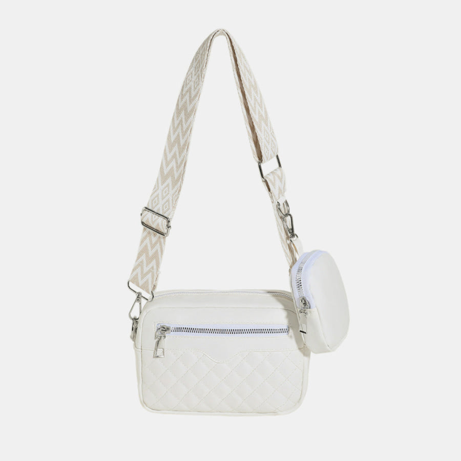 Stitching PU Leather Shoulder Bag White / One Size Apparel and Accessories