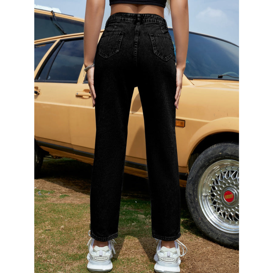 Straight Leg Jeans with Pockets Apparel and Accessories