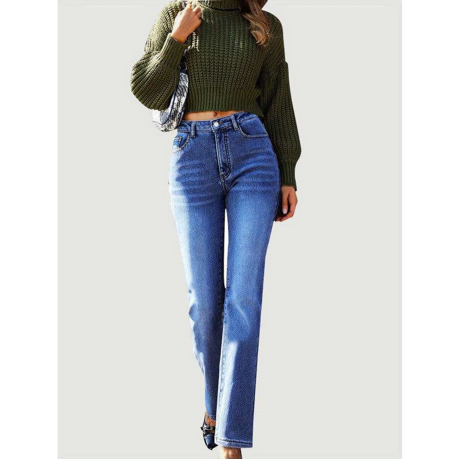 Straight Leg Jeans with Pockets Apparel and Accessories