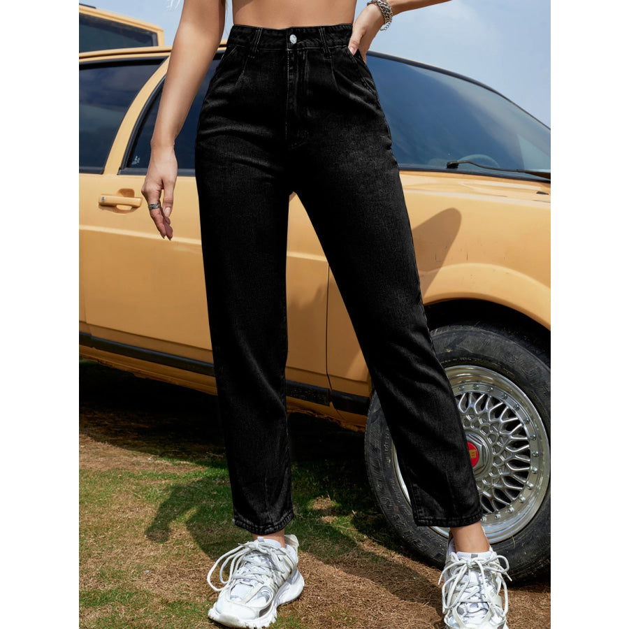 Straight Leg Jeans with Pockets Apparel and Accessories