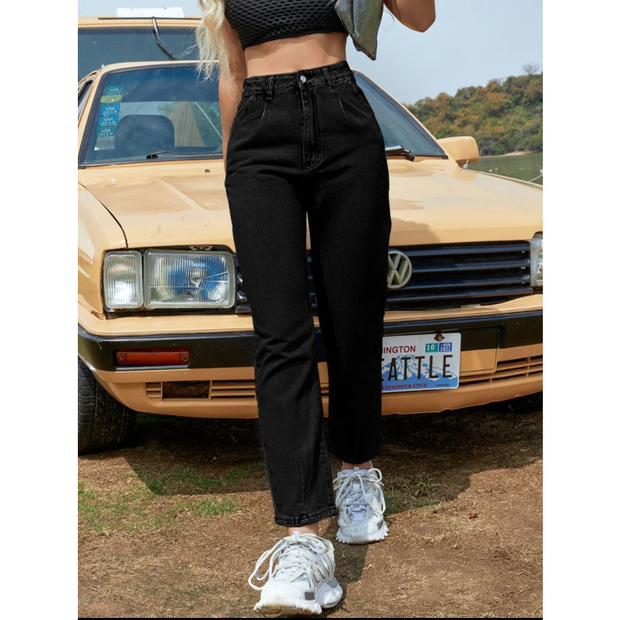 Straight Leg Jeans with Pockets Black / XS Apparel and Accessories