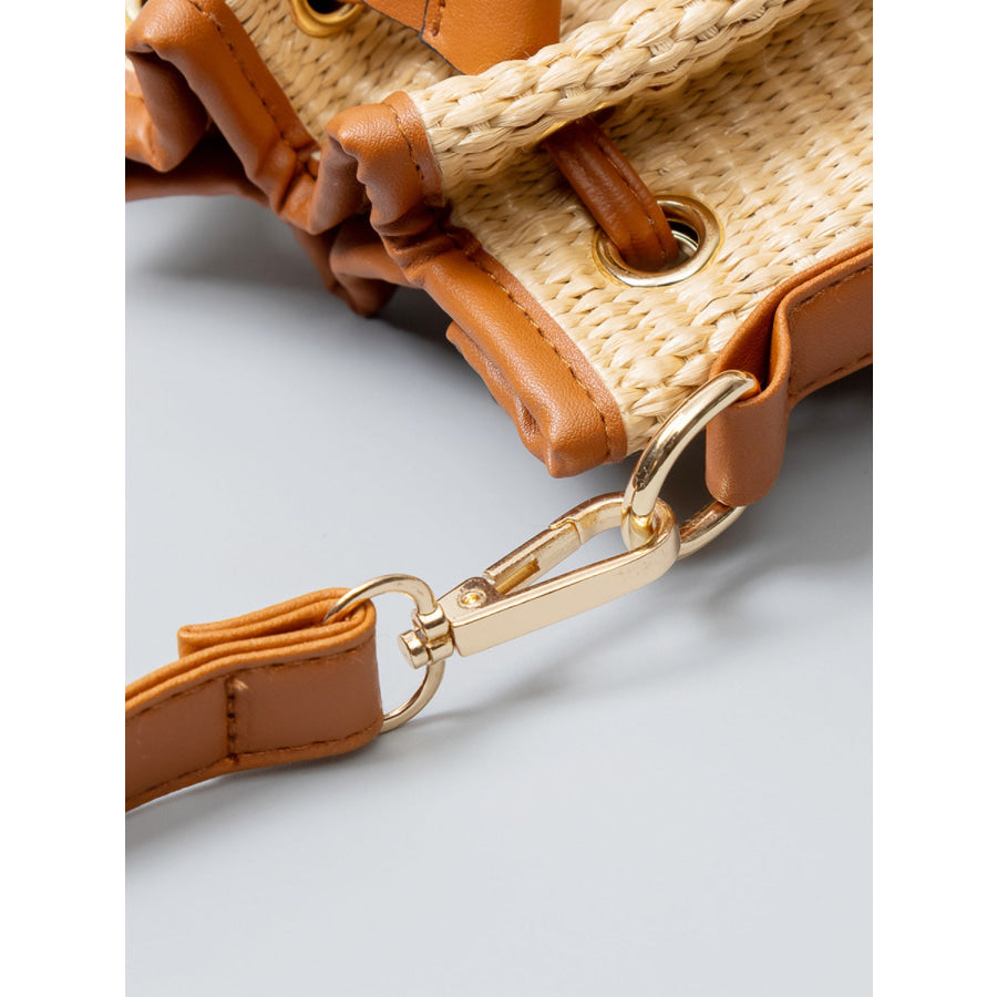 Straw Braided Adjustable Strap Bucket Bag Apparel and Accessories