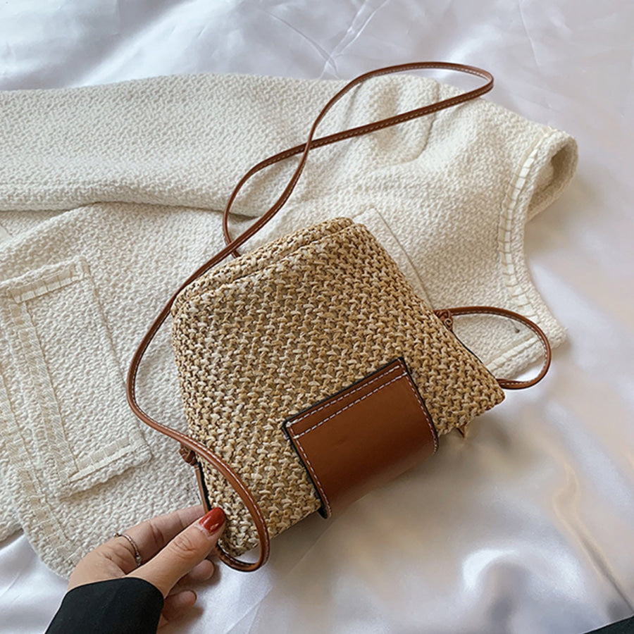 Straw Braided Crossbody Bag Khaki / One Size Apparel and Accessories