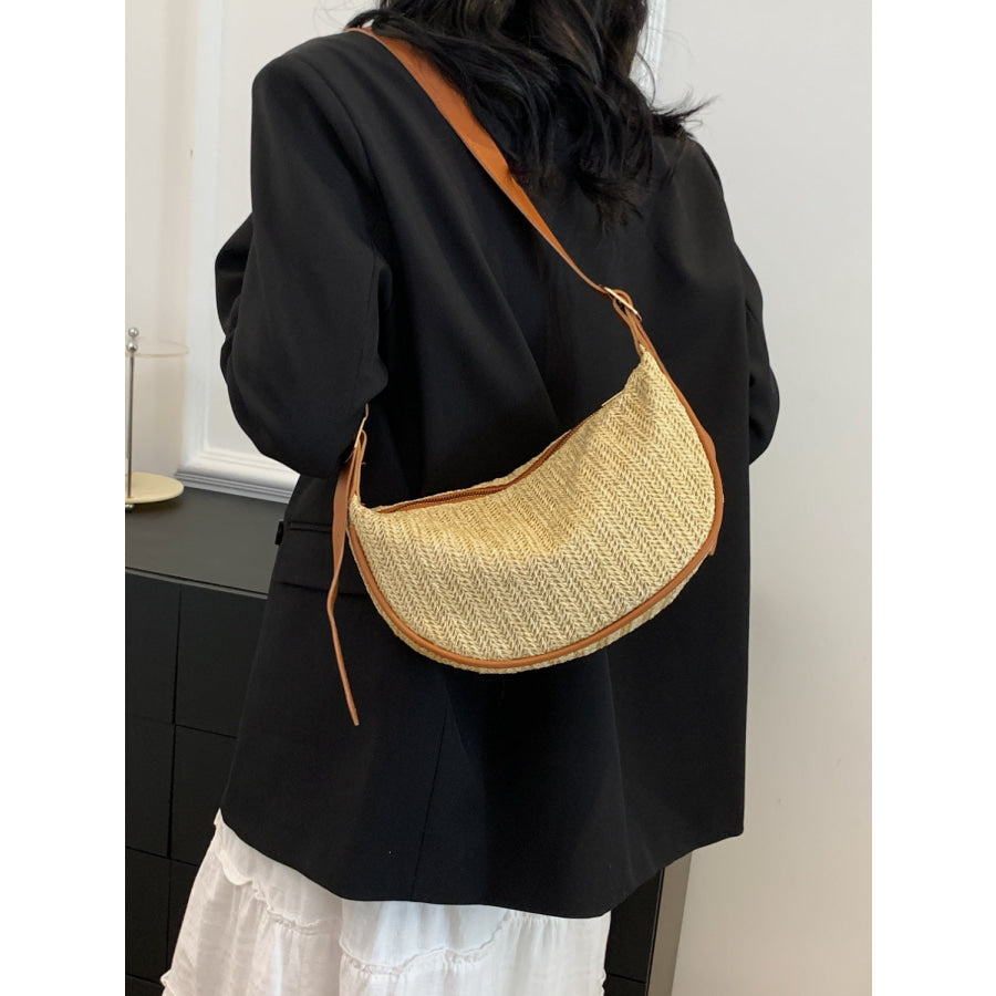 Straw Weave Adjustable Strap Shoulder Bag Tan / One Size Apparel and Accessories