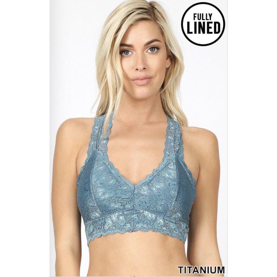 NEW COLOURS COMING SOON! Stretch Lace Hourglass Back Bralette With Full Mesh Lining Bra