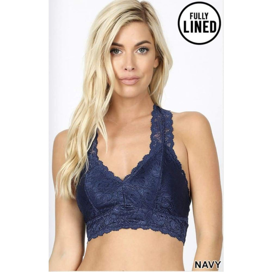 NEW COLOURS COMING SOON! Stretch Lace Hourglass Back Bralette With Full Mesh Lining Bra