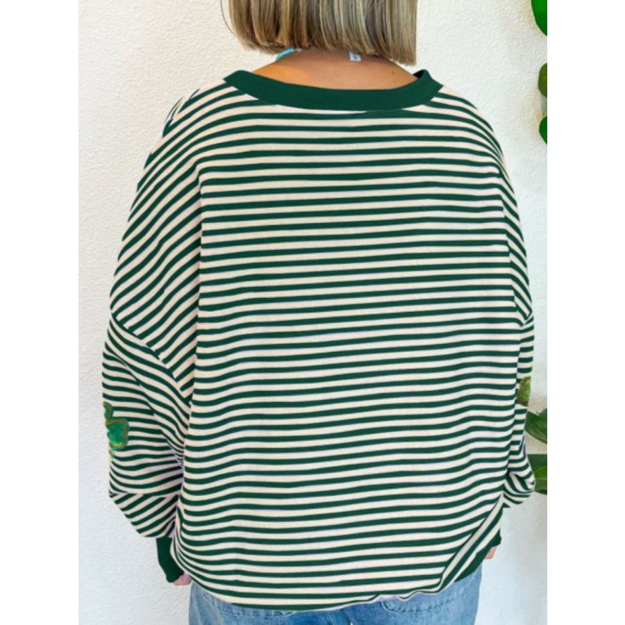 Stripe Lucky Clover Drop Shoulder Sweatshirt Apparel and Accessories