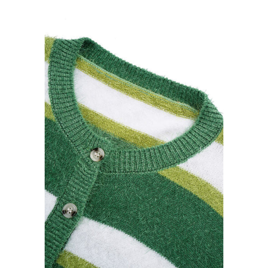 Striped Button Up Dropped Shoulder Cardigan Apparel and Accessories