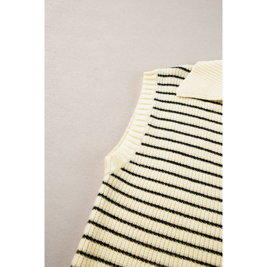 Striped Collared Neck Tank Apparel and Accessories