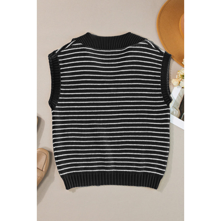 Striped Collared Neck Tank Apparel and Accessories