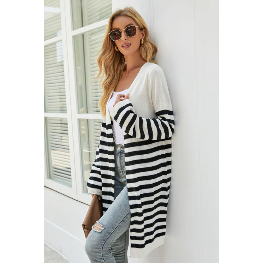 Striped Open Front Longline Cardigan