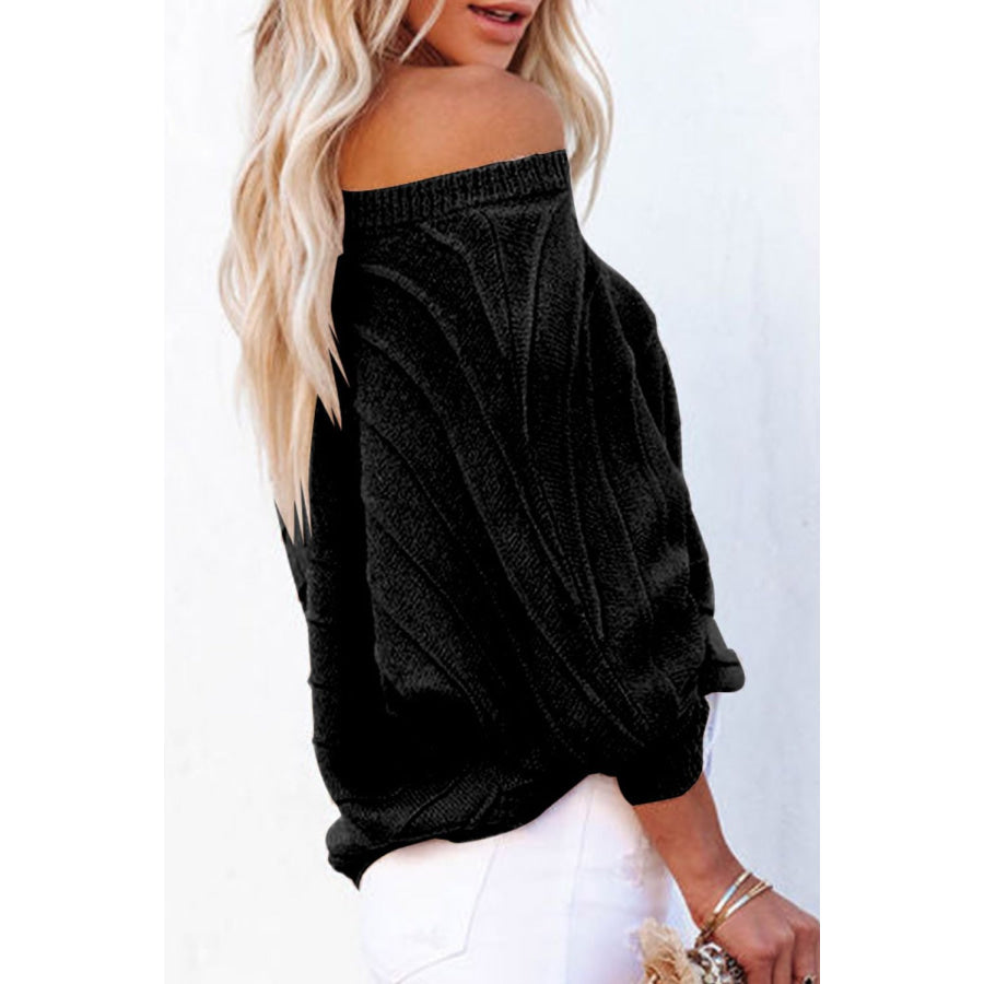 Striped Ribbed Trim Round Neck Sweater Apparel and Accessories