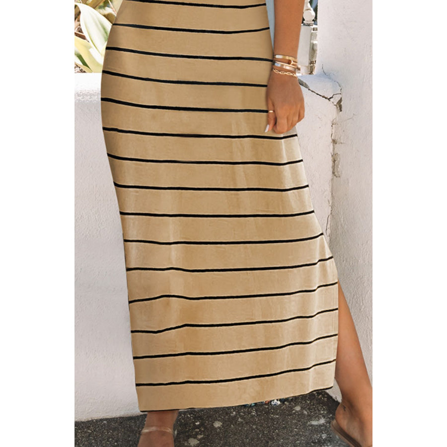 Striped Slit Sleeveless Maxi Dress