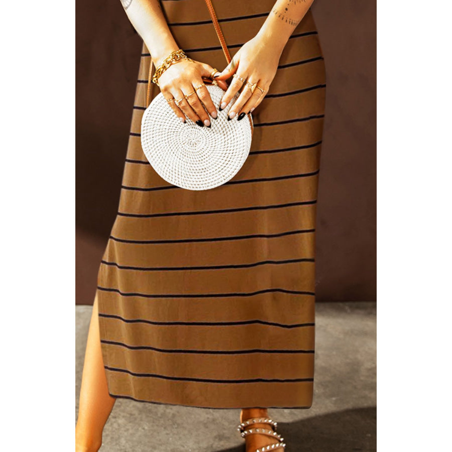 Striped Slit Sleeveless Maxi Dress