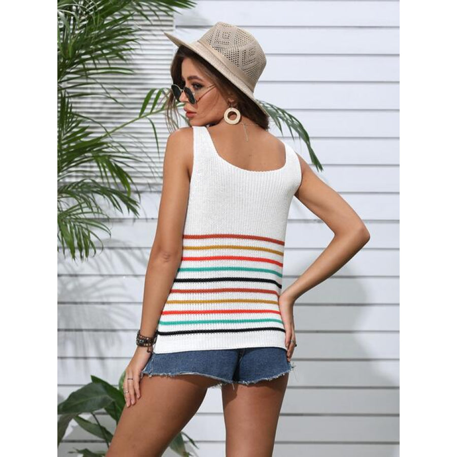 Striped V-Neck Knit Tank Shirts & Tops