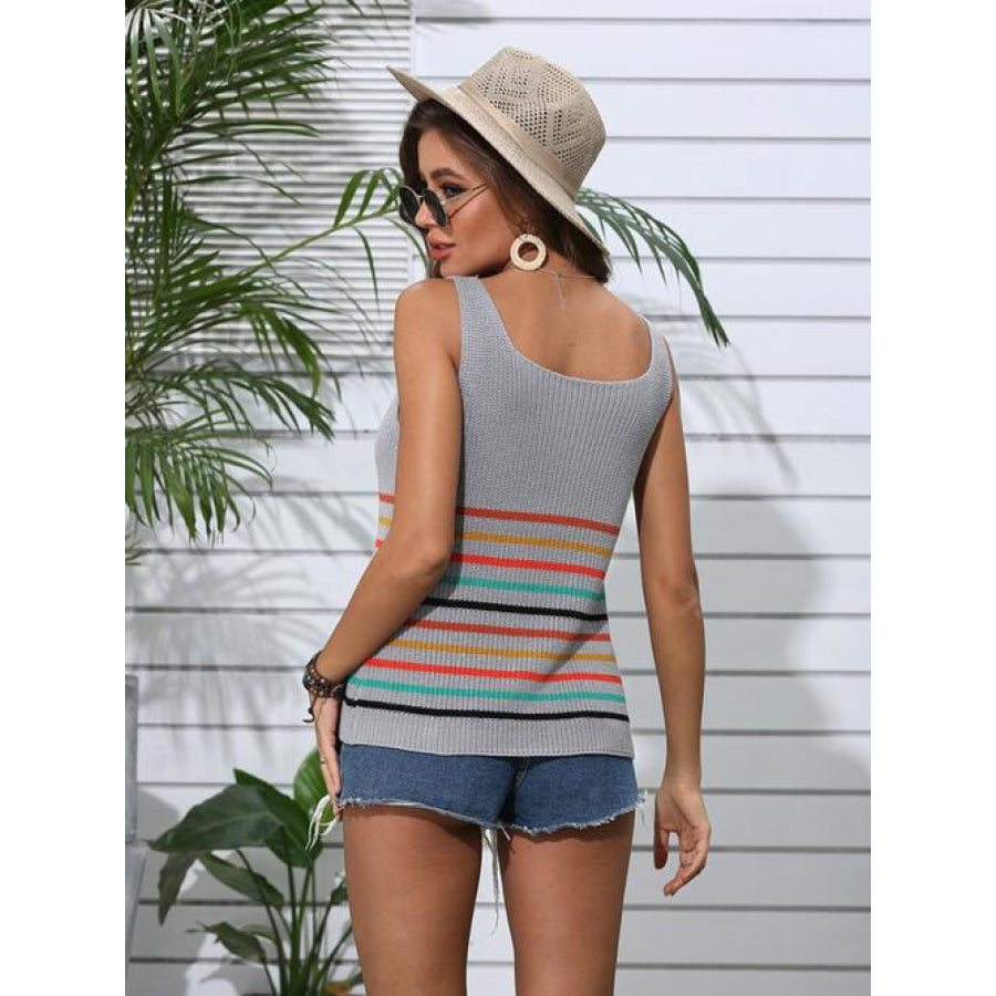 Striped V-Neck Knit Tank Shirts & Tops