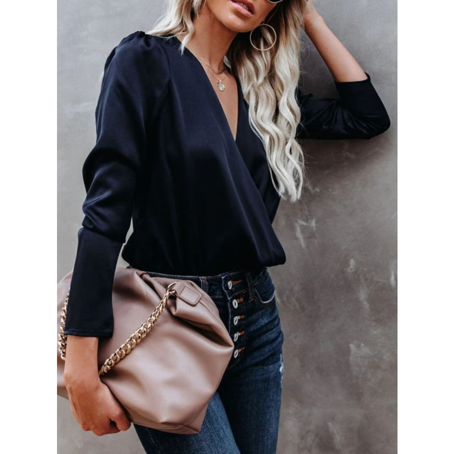 Surplice Long Sleeve Blouse Apparel and Accessories