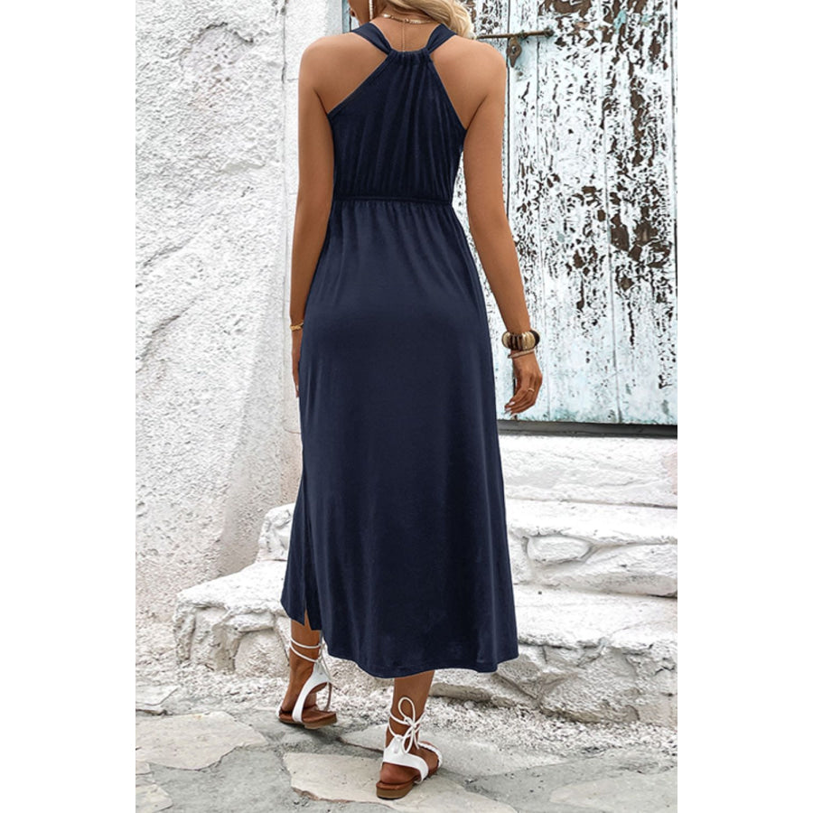 Surplice Neck Slit Sleeveless Dress