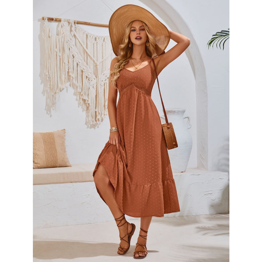 Swiss Dot V-Neck Cami Dress Rust / S Apparel and Accessories