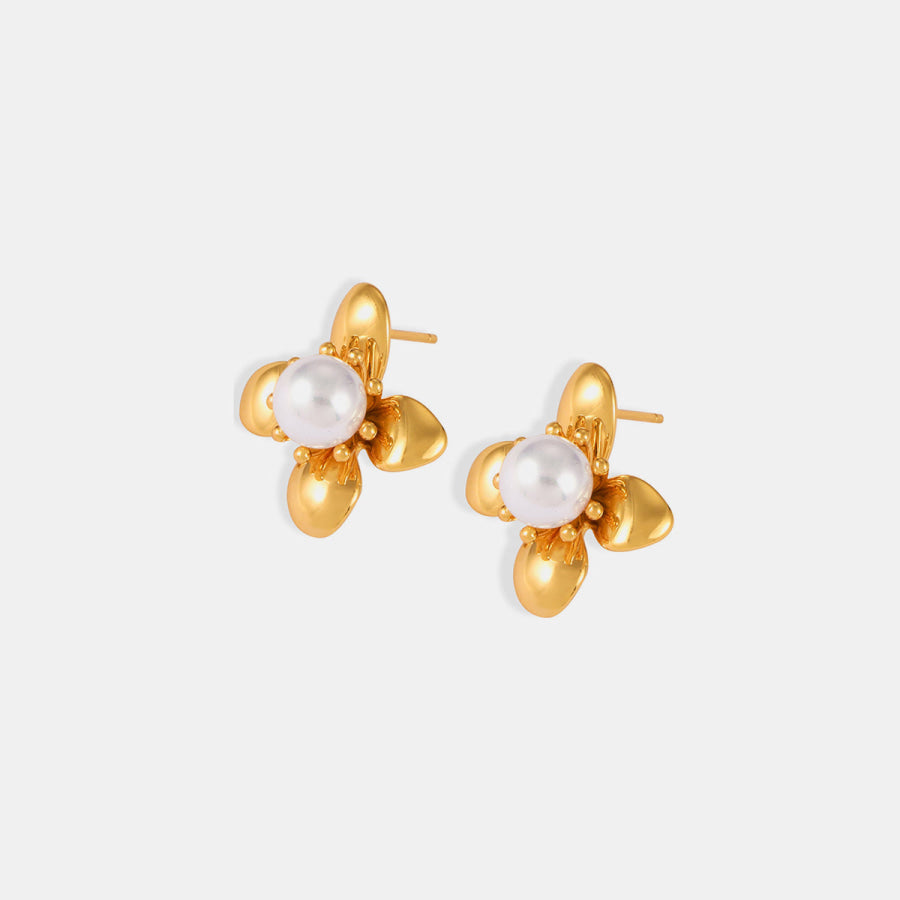 Synthetic Pearl Titanium Steel Flower Earrings Apparel and Accessories