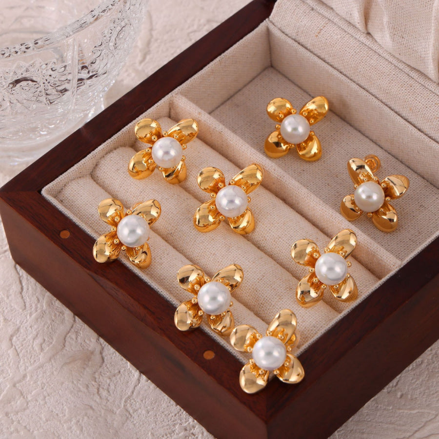 Synthetic Pearl Titanium Steel Flower Earrings Apparel and Accessories