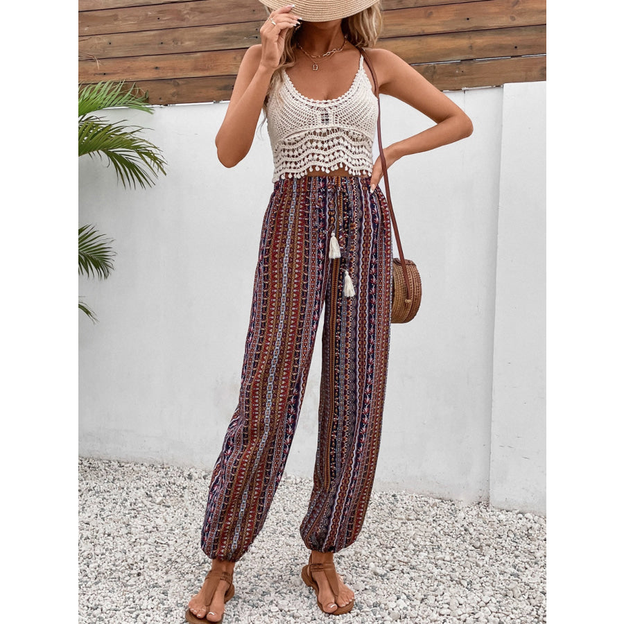 Tassel Printed High Waist Pants Apparel and Accessories