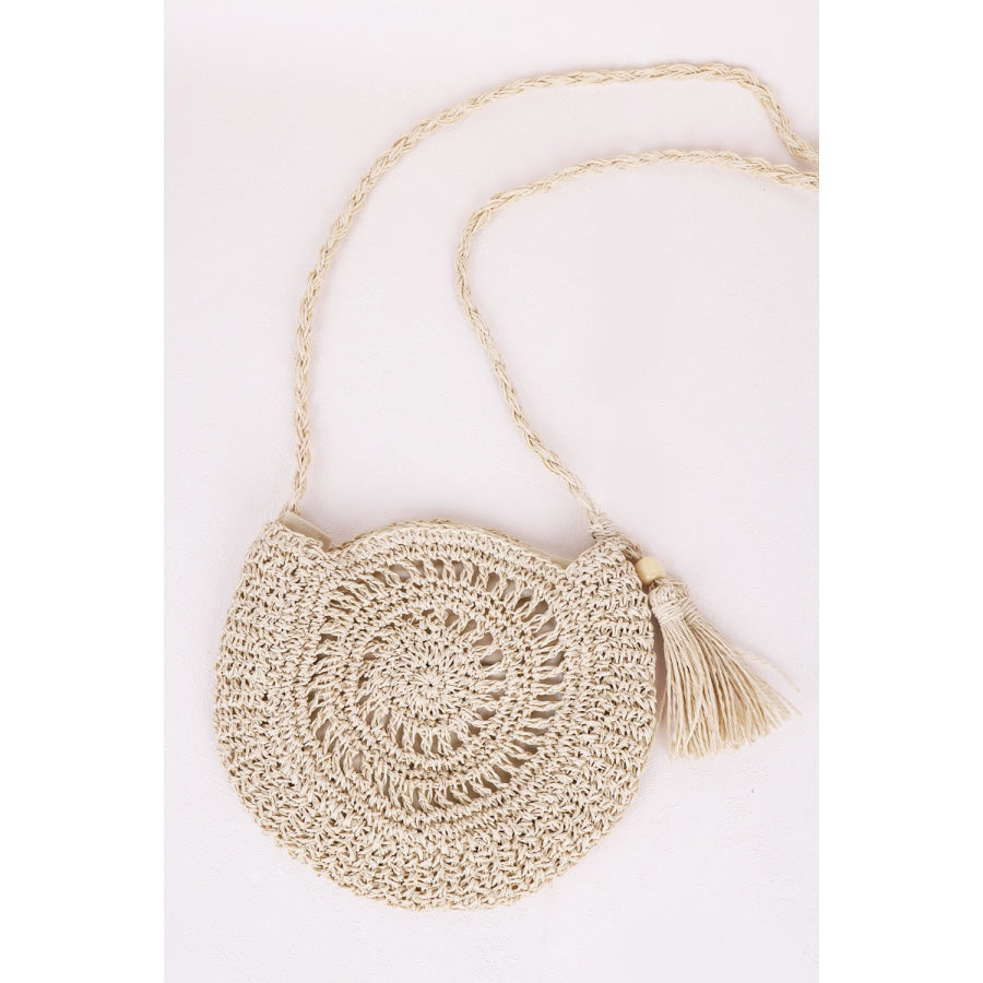 Tassel Straw Braided Strap Shoulder Bag Tan / One Size Apparel and Accessories