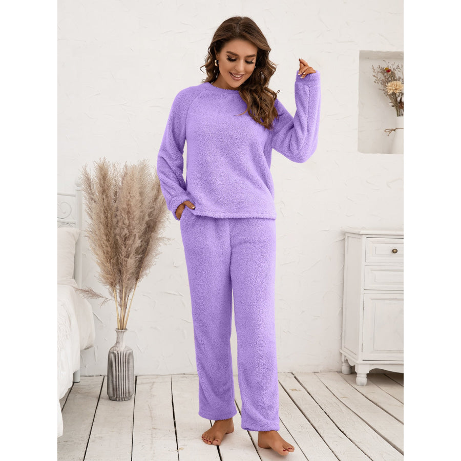 Teddy Long Sleeve Top and Pants Lounge Set Lavender / S