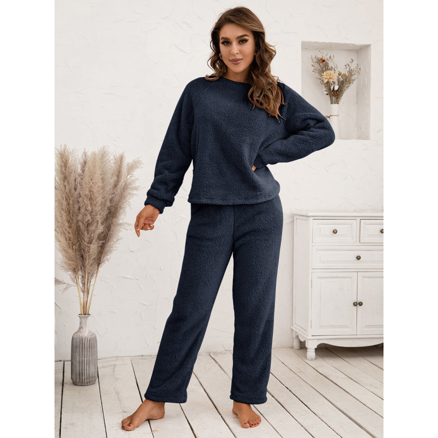 Teddy Long Sleeve Top and Pants Lounge Set Navy / S