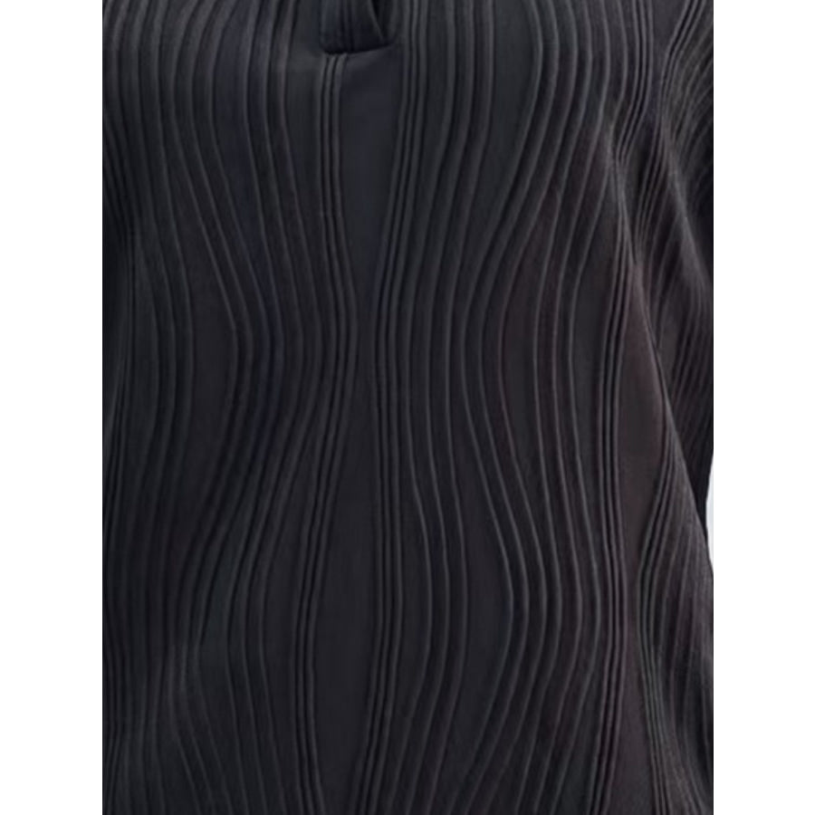 Texture Collared Neck Long Sleeve Blouse Apparel and Accessories