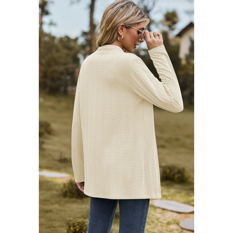 Textured Open Front Long Sleeve Cardigan Apparel and Accessories