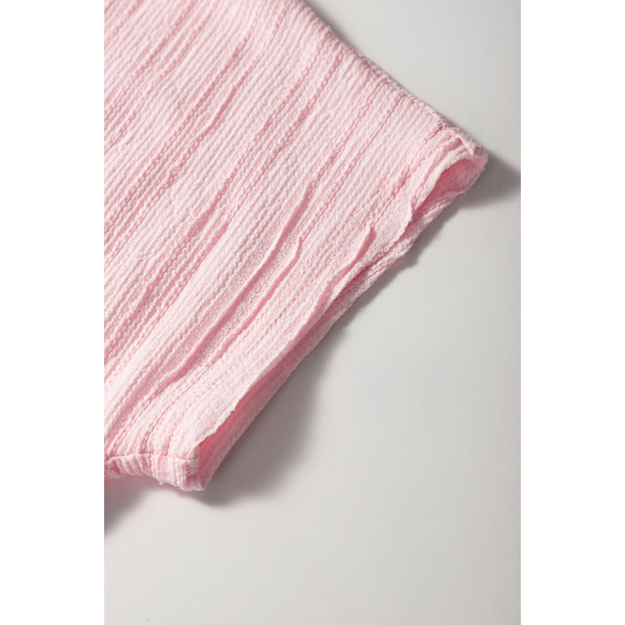 Textured Short Sleeve Top and Pocketed Wide Leg Pants Apparel and Accessories