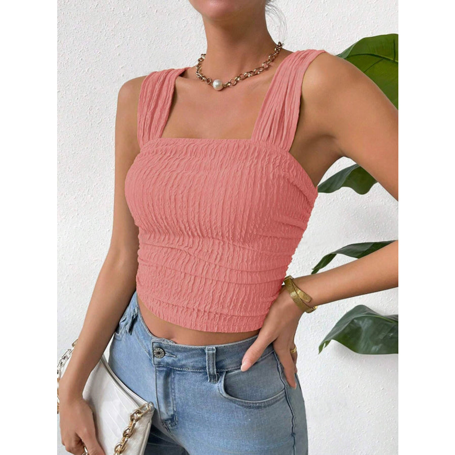 Textured Square Neck Wide Strap Tank Apparel and Accessories