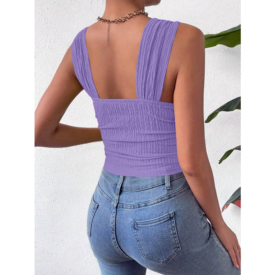 Textured Square Neck Wide Strap Tank Apparel and Accessories